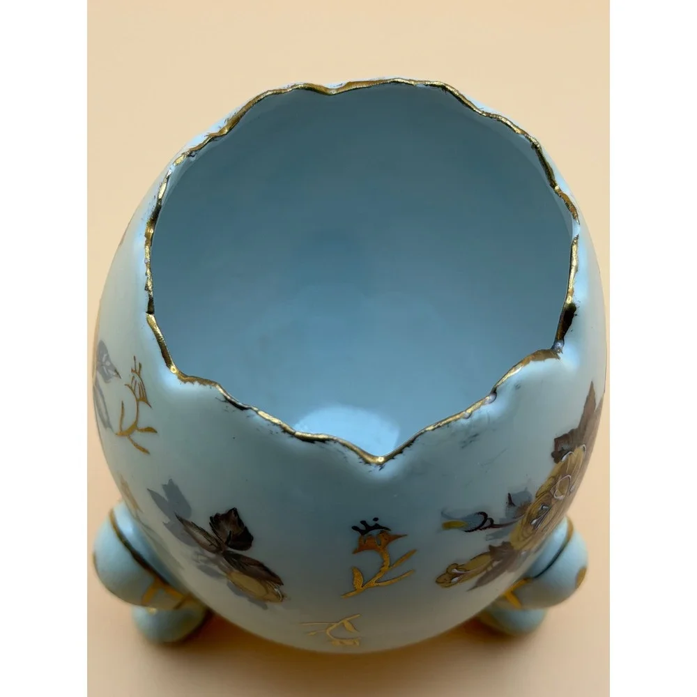 Vintage Napcoware Porcelain Footed Egg Vase Gold Trim Floral C3199/M